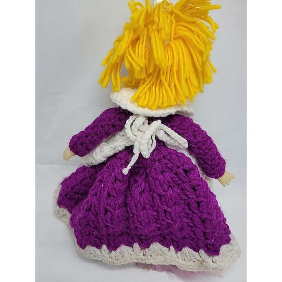 Doll  Handmade Crochet Duster Cover Purple Yarn Soft Face 14" Cottage Core - Picture 13 of 16